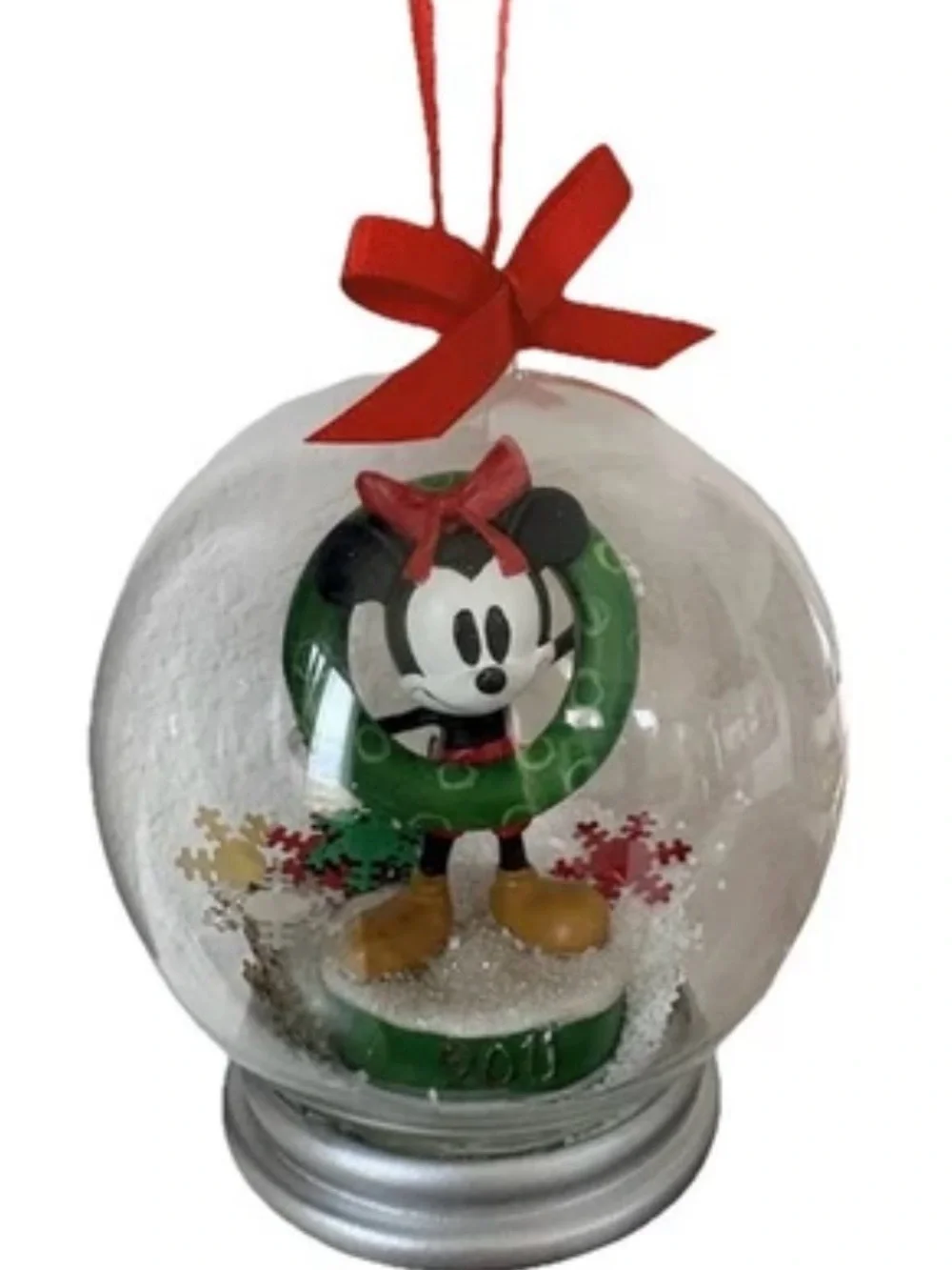 Disney Mickey Mouse Snow Globe Glass Christmas Tree Ornament Wreath Decor 2011